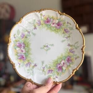 Antique Limoges Plate – Old Abbey Pattern Violet Floral Design & Gilded Edges